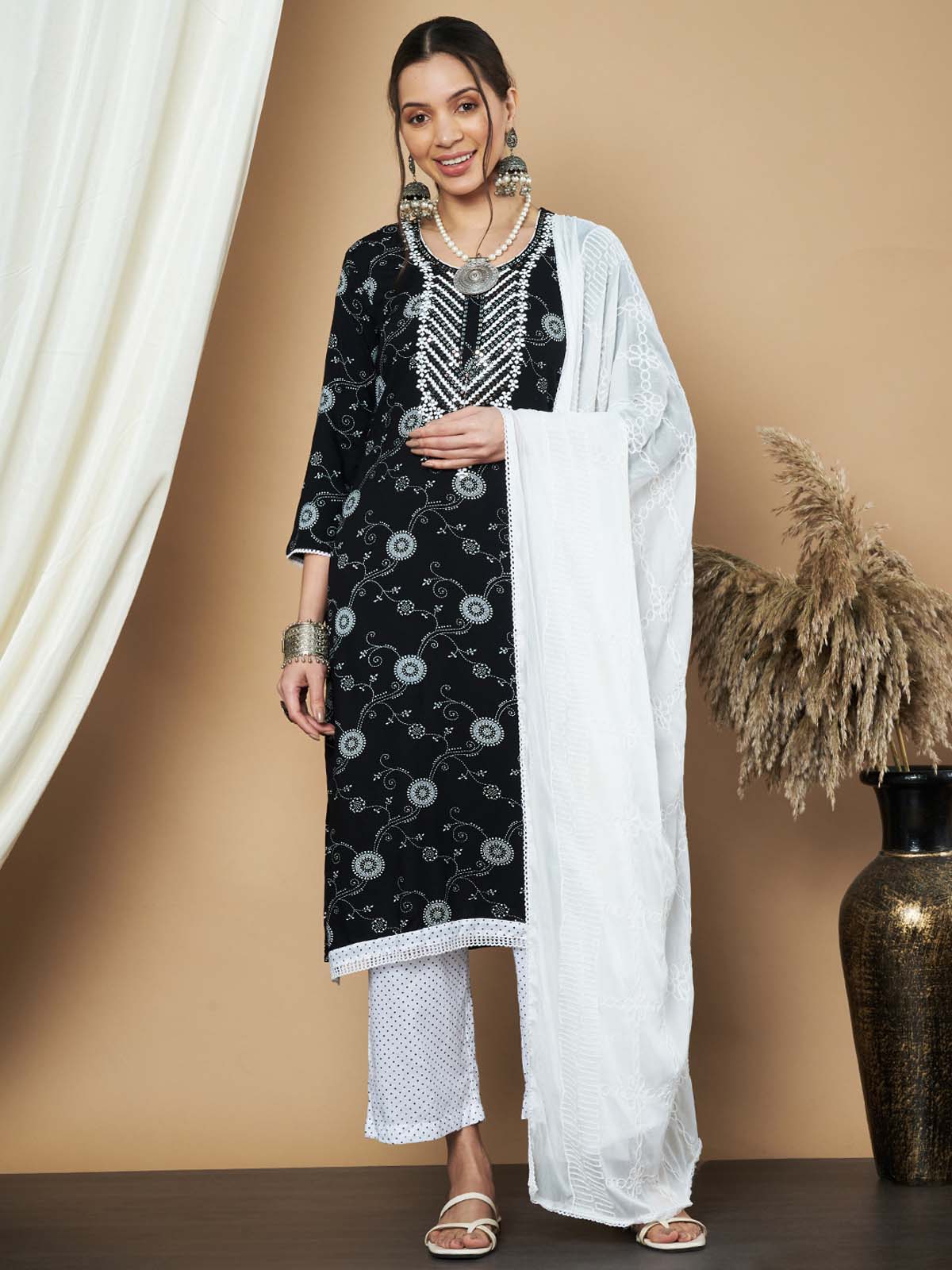 Label Khoj Ethnic Motifs Printed Sequins Embroidered Work Kurta,Trouser With  dupptta