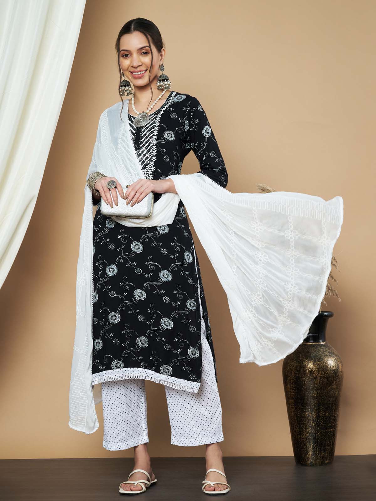 Label Khoj Ethnic Motifs Printed Sequins Embroidered Work Kurta,Trouser With  dupptta