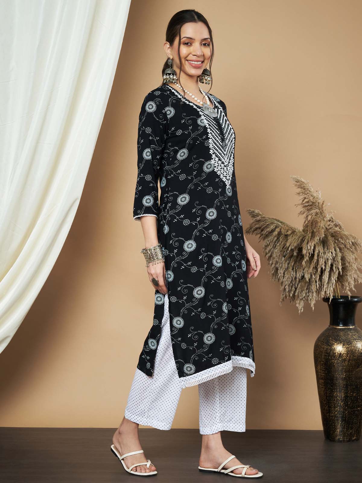Label Khoj Ethnic Motifs Printed Sequins Embroidered Work Kurta,Trouser With  dupptta