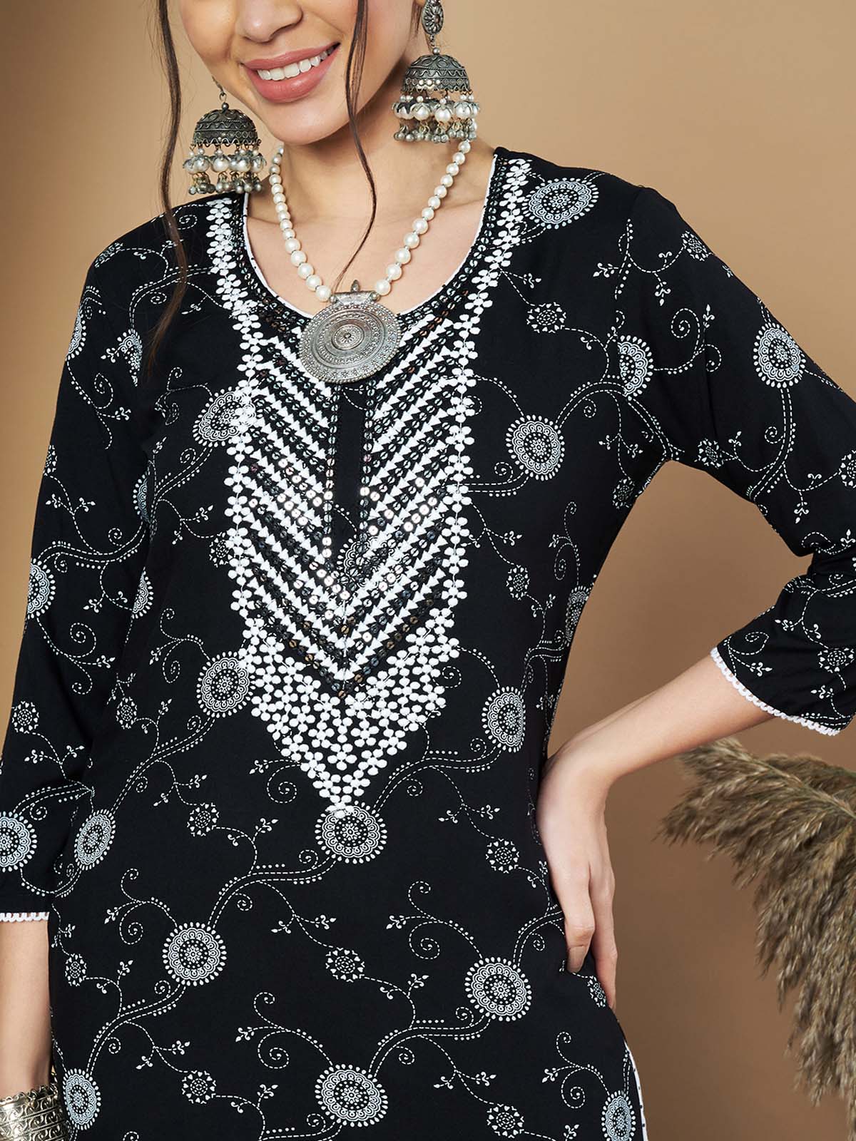 Label Khoj Ethnic Motifs Printed Sequins Embroidered Work Kurta,Trouser With  dupptta
