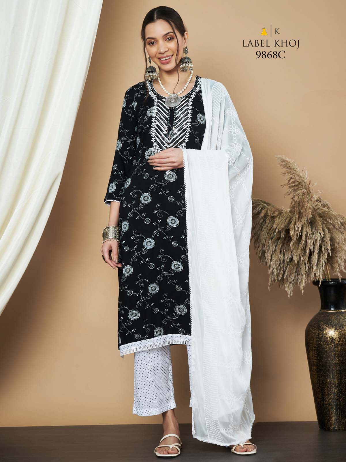 Label Khoj Ethnic Motifs Printed Sequins Embroidered Work Kurta,Trouser With  dupptta