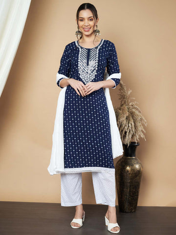 Label Khoj Ethnic Motifs Printed Sequins Embroidered Work Kurta,Trouser With  dupptta