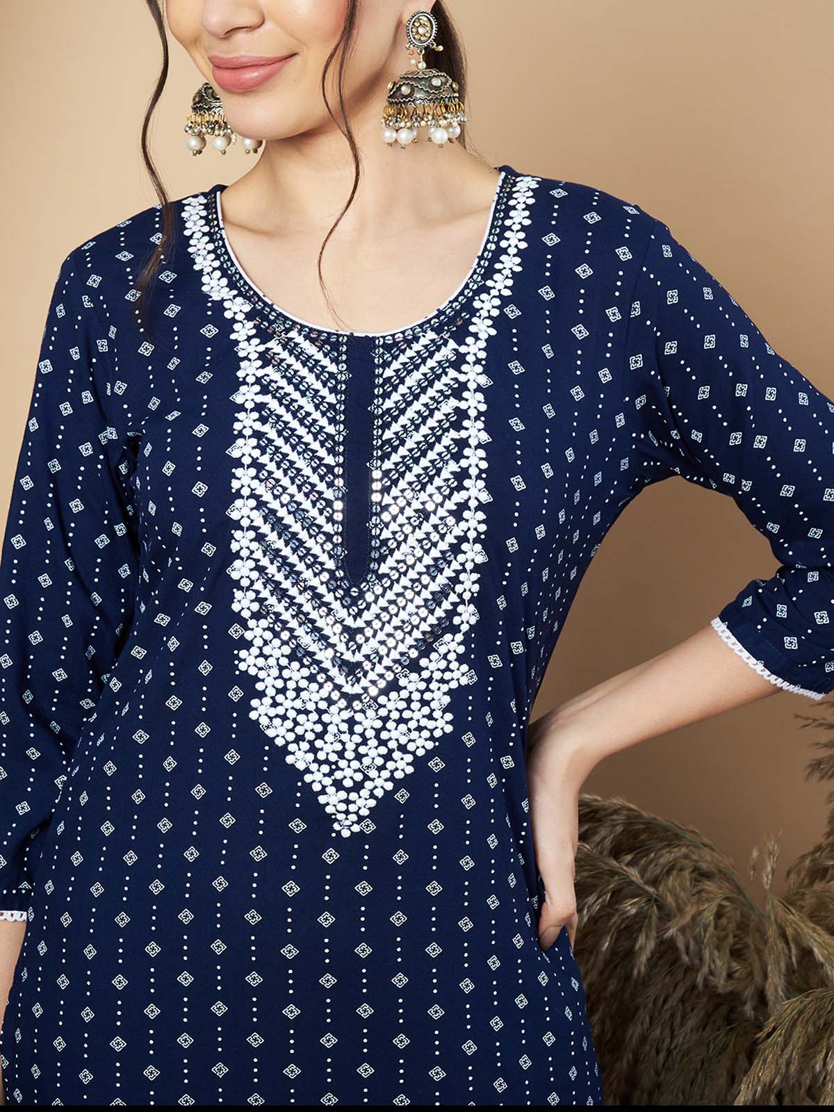 Label Khoj Ethnic Motifs Printed Sequins Embroidered Work Kurta,Trouser With  dupptta