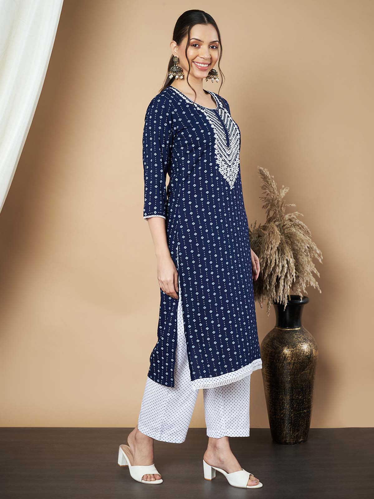 Label Khoj Ethnic Motifs Printed Sequins Embroidered Work Kurta,Trouser With  dupptta
