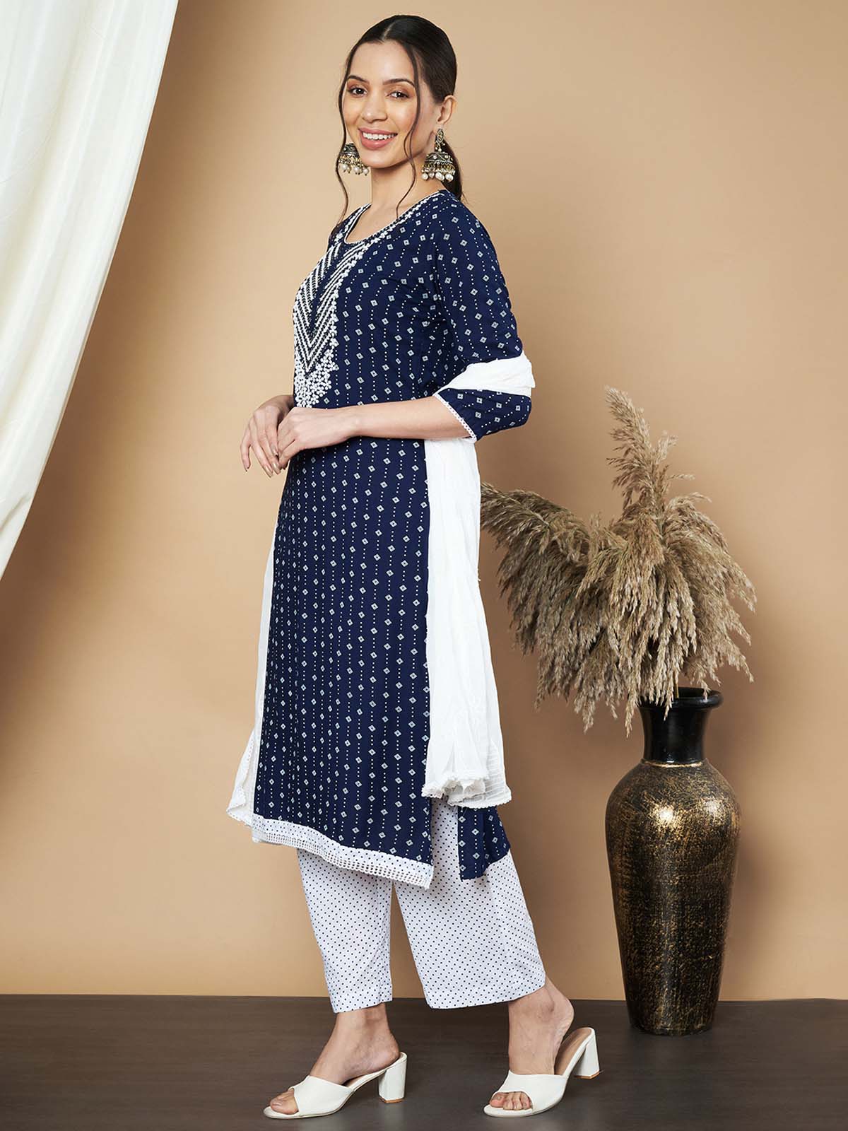 Label Khoj Ethnic Motifs Printed Sequins Embroidered Work Kurta,Trouser With  dupptta