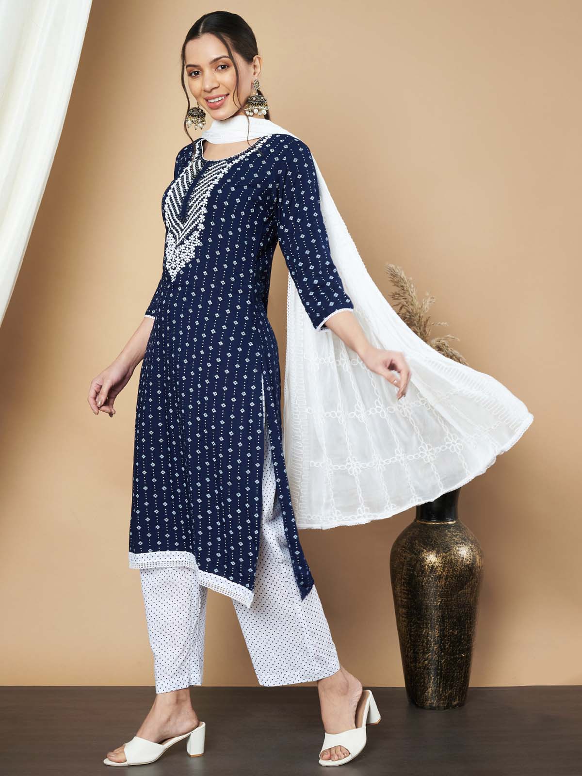 Label Khoj Ethnic Motifs Printed Sequins Embroidered Work Kurta,Trouser With  dupptta
