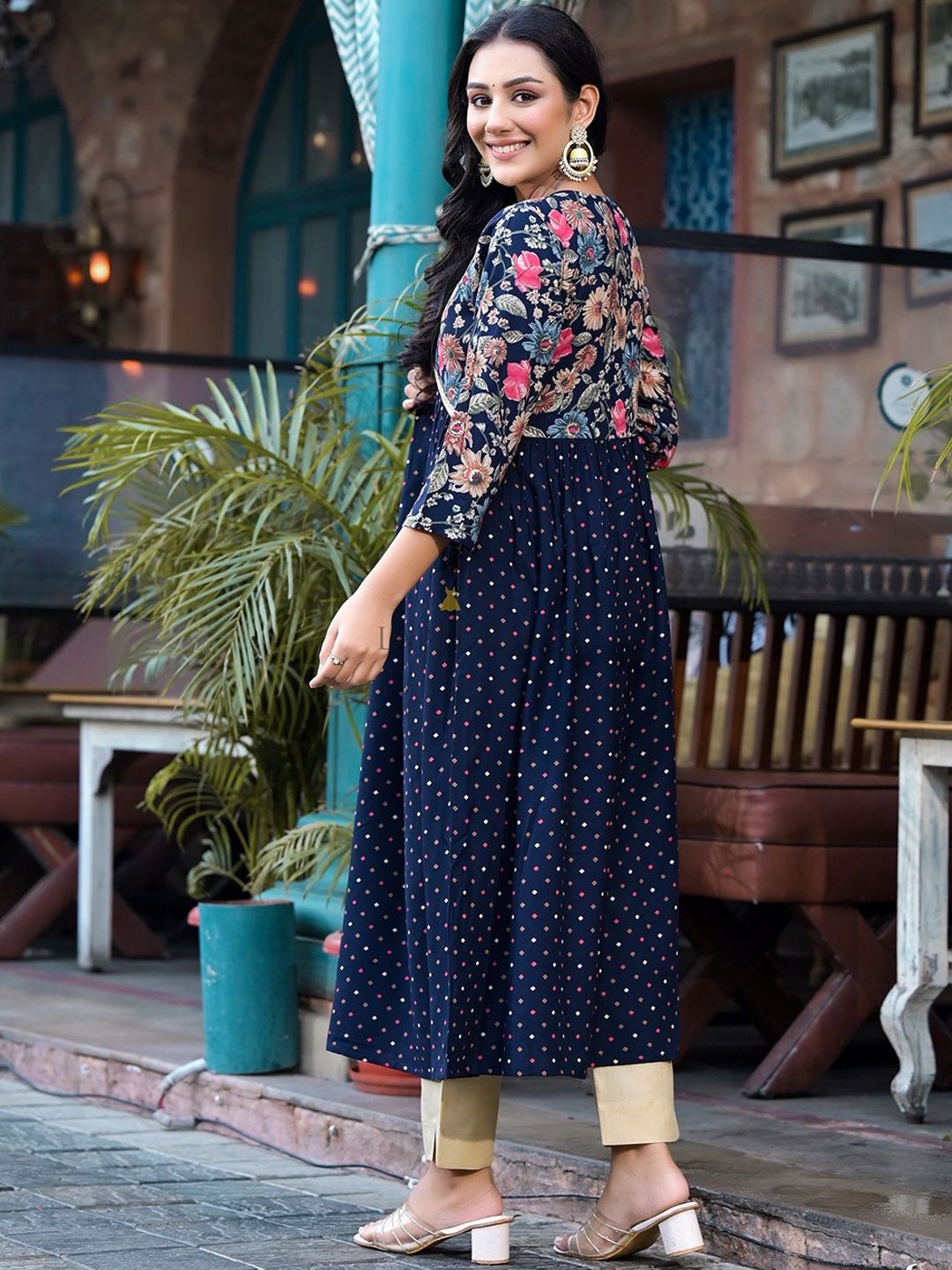 Label Khoj Women Rayon print A line Alia kurta with Pocket