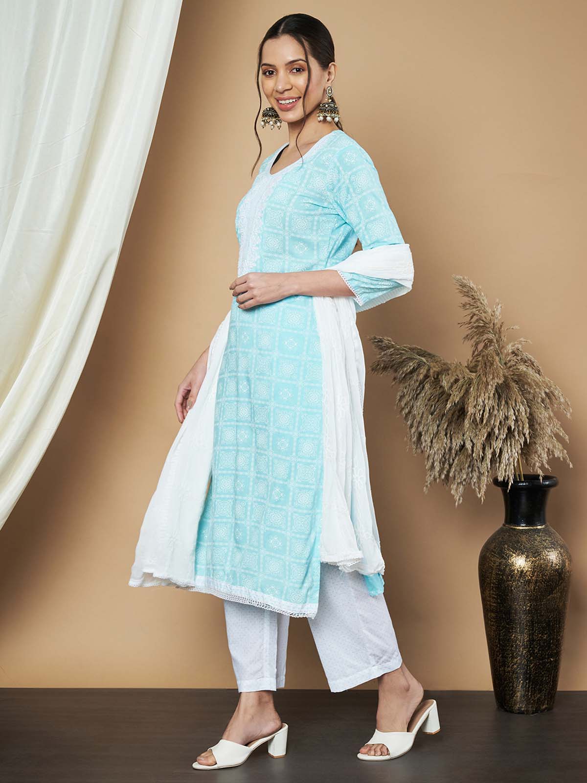 Label Khoj Ethnic Motifs Printed Sequins Embroidered Work Kurta,Trouser With  dupptta
