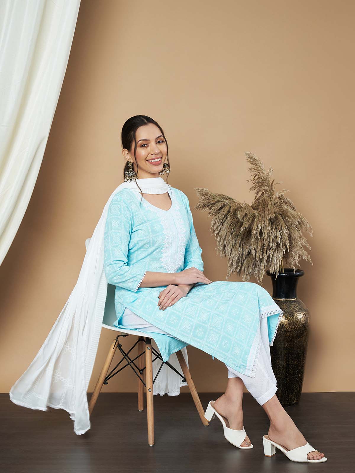 Label Khoj Ethnic Motifs Printed Sequins Embroidered Work Kurta,Trouser With  dupptta