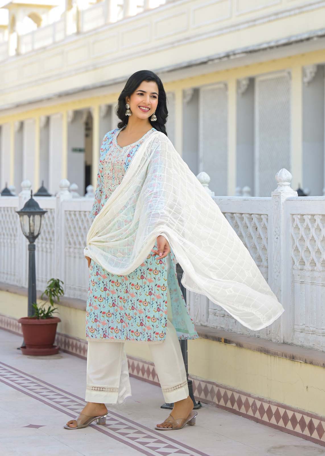 Label Khoj Women cotton kurta, trouser and dupptta set