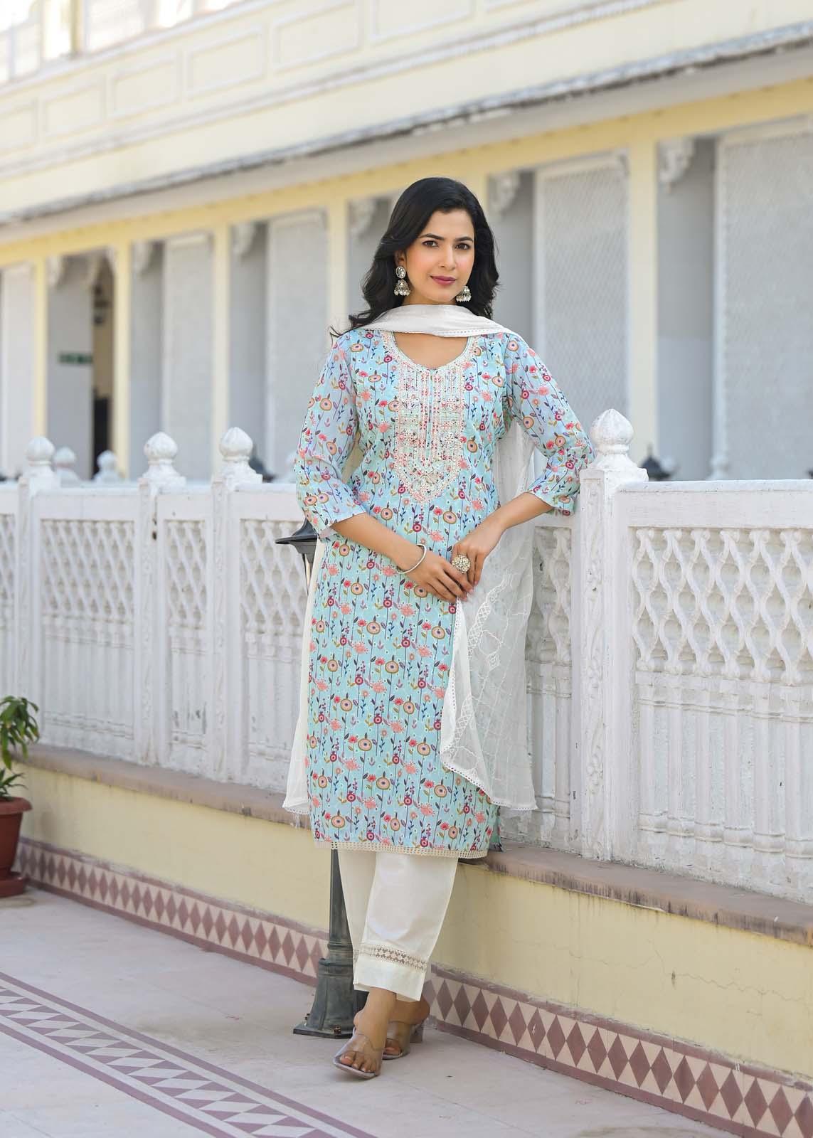Label Khoj Women cotton kurta, trouser and dupptta set