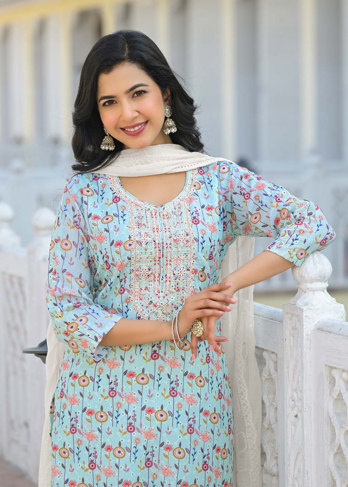 Label Khoj Women cotton kurta, trouser and dupptta set