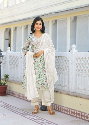 Label Khoj Women cotton kurta, trouser and dupptta set