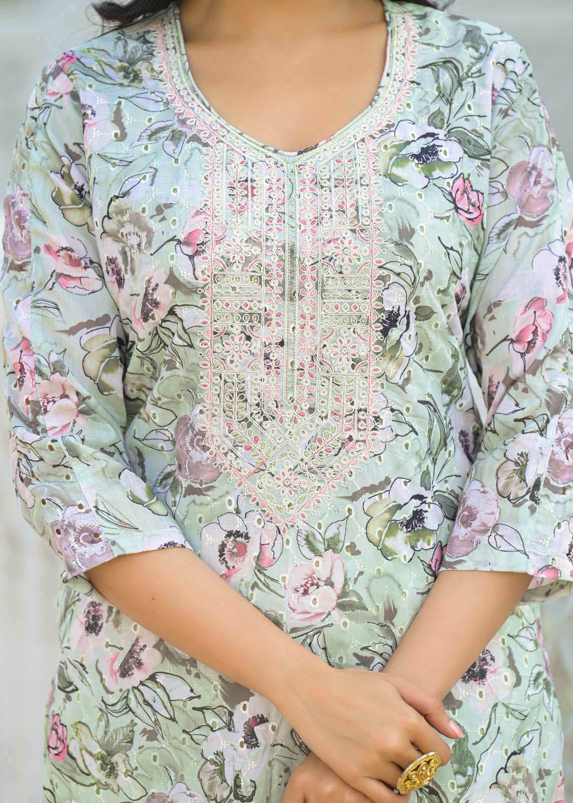 Label Khoj Women cotton kurta, trouser and dupptta set