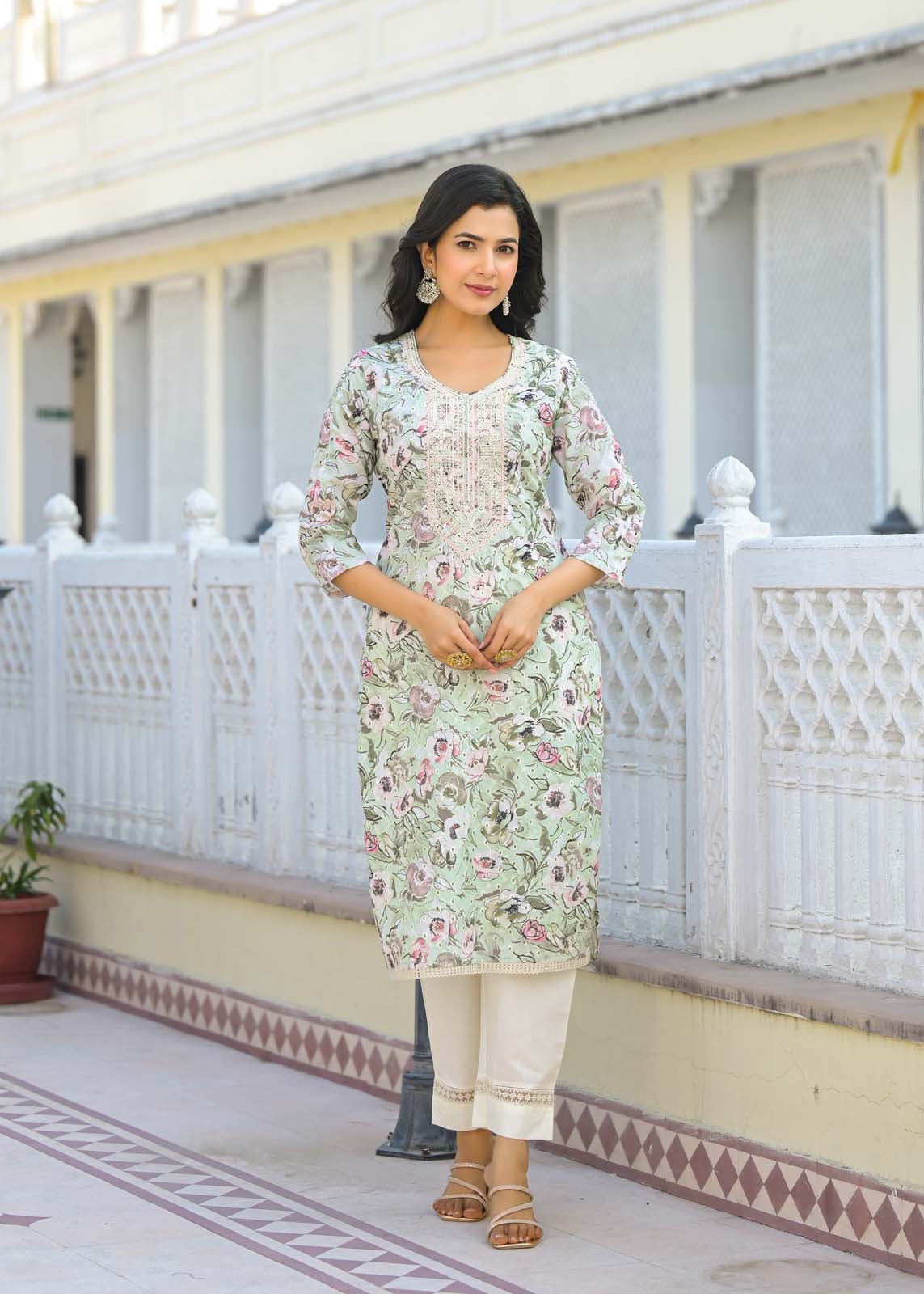 Label Khoj Women cotton kurta, trouser and dupptta set
