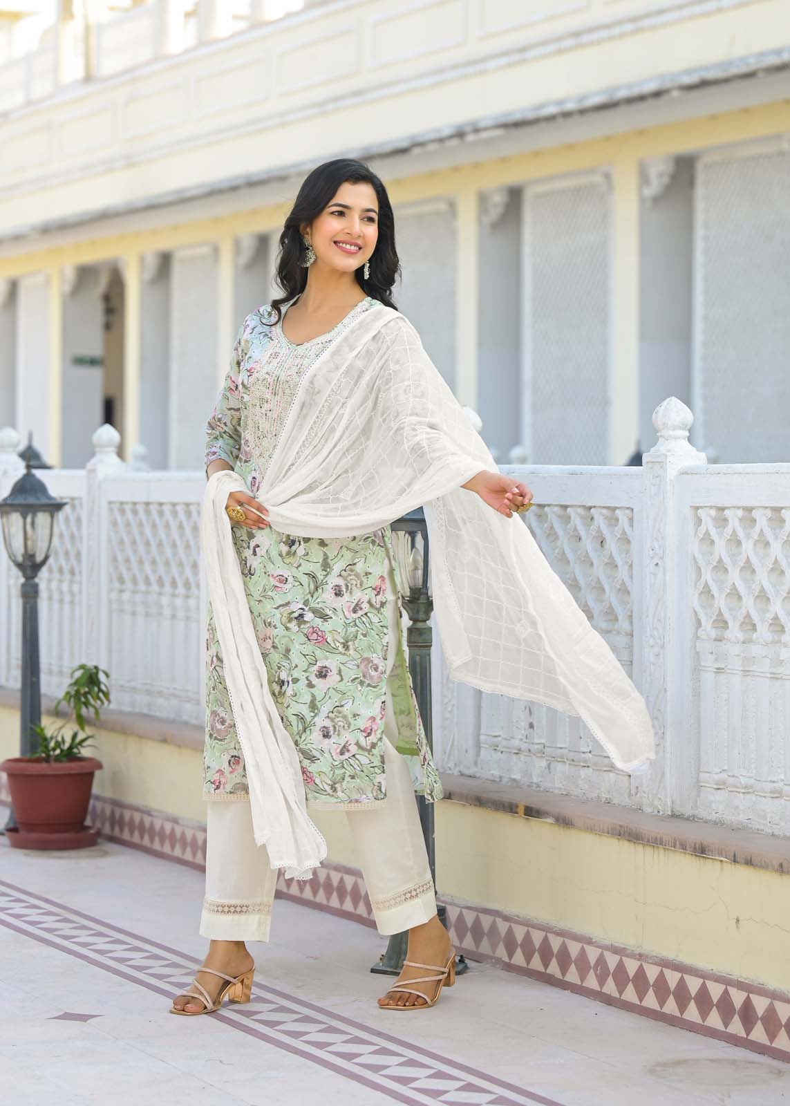 Label Khoj Women cotton kurta, trouser and dupptta set