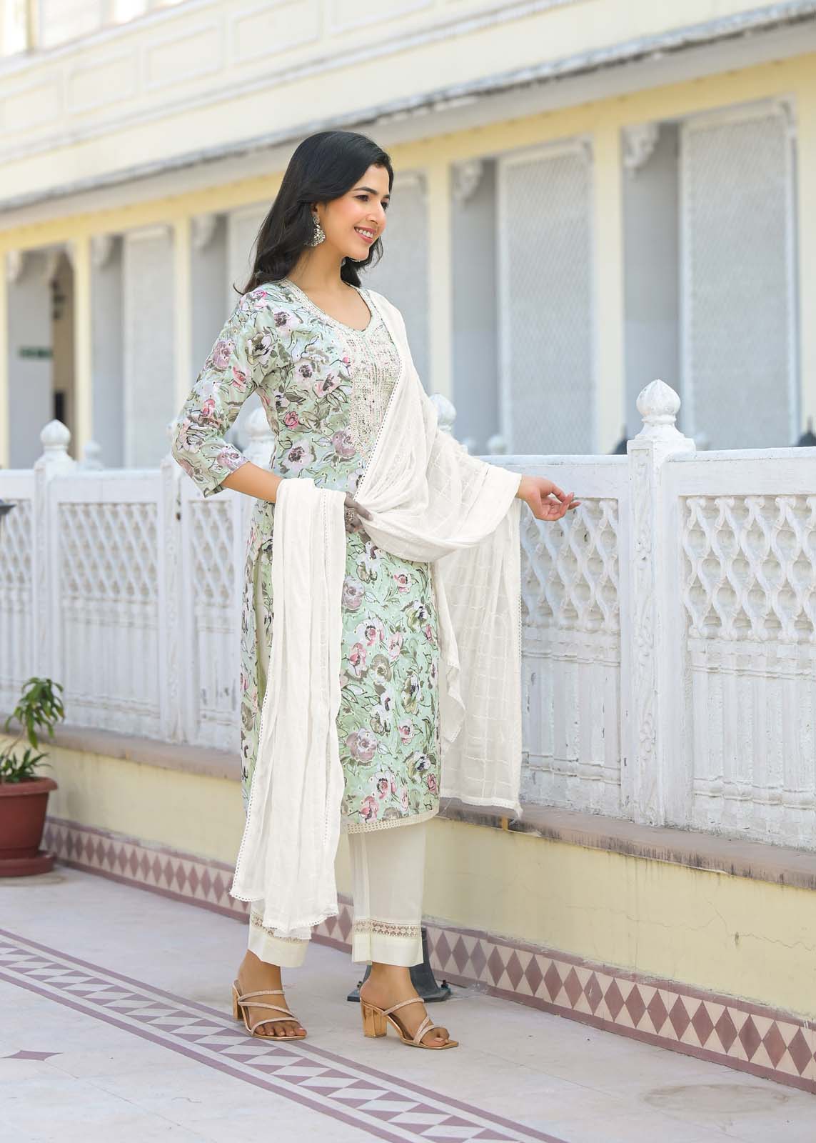 Label Khoj Women cotton kurta, trouser and dupptta set