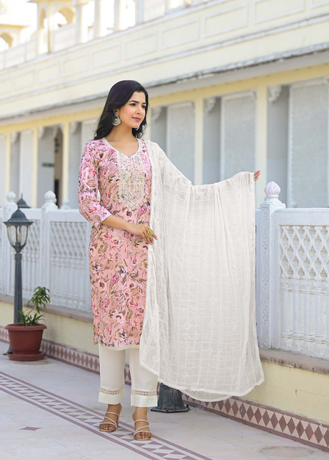 Label Khoj Women cotton kurta, trouser and dupptta set