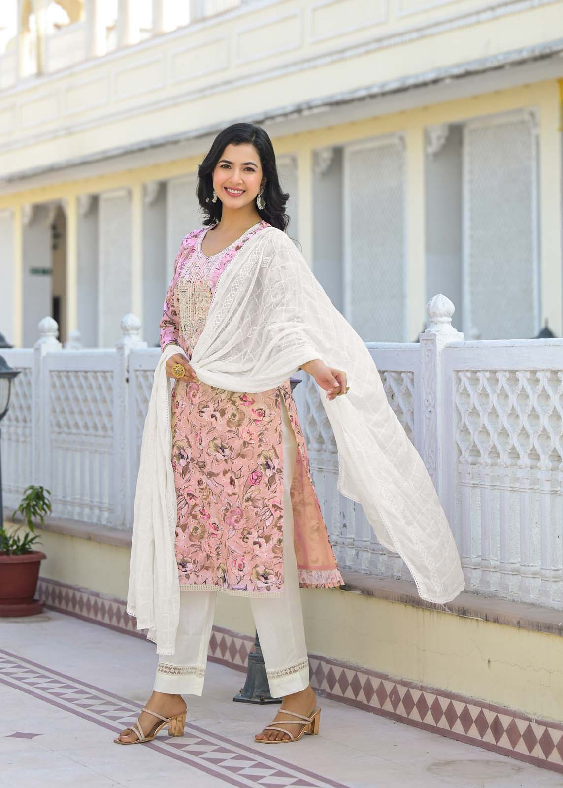 Label Khoj Women cotton kurta, trouser and dupptta set