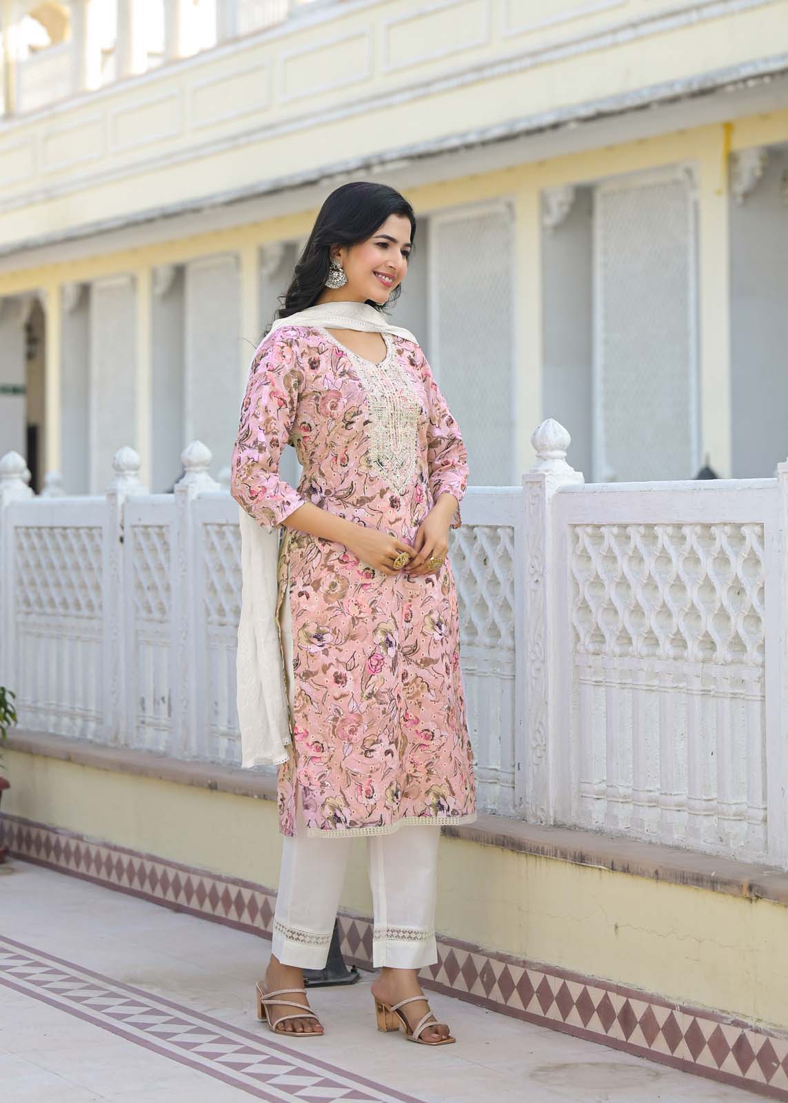 Label Khoj Women cotton kurta, trouser and dupptta set