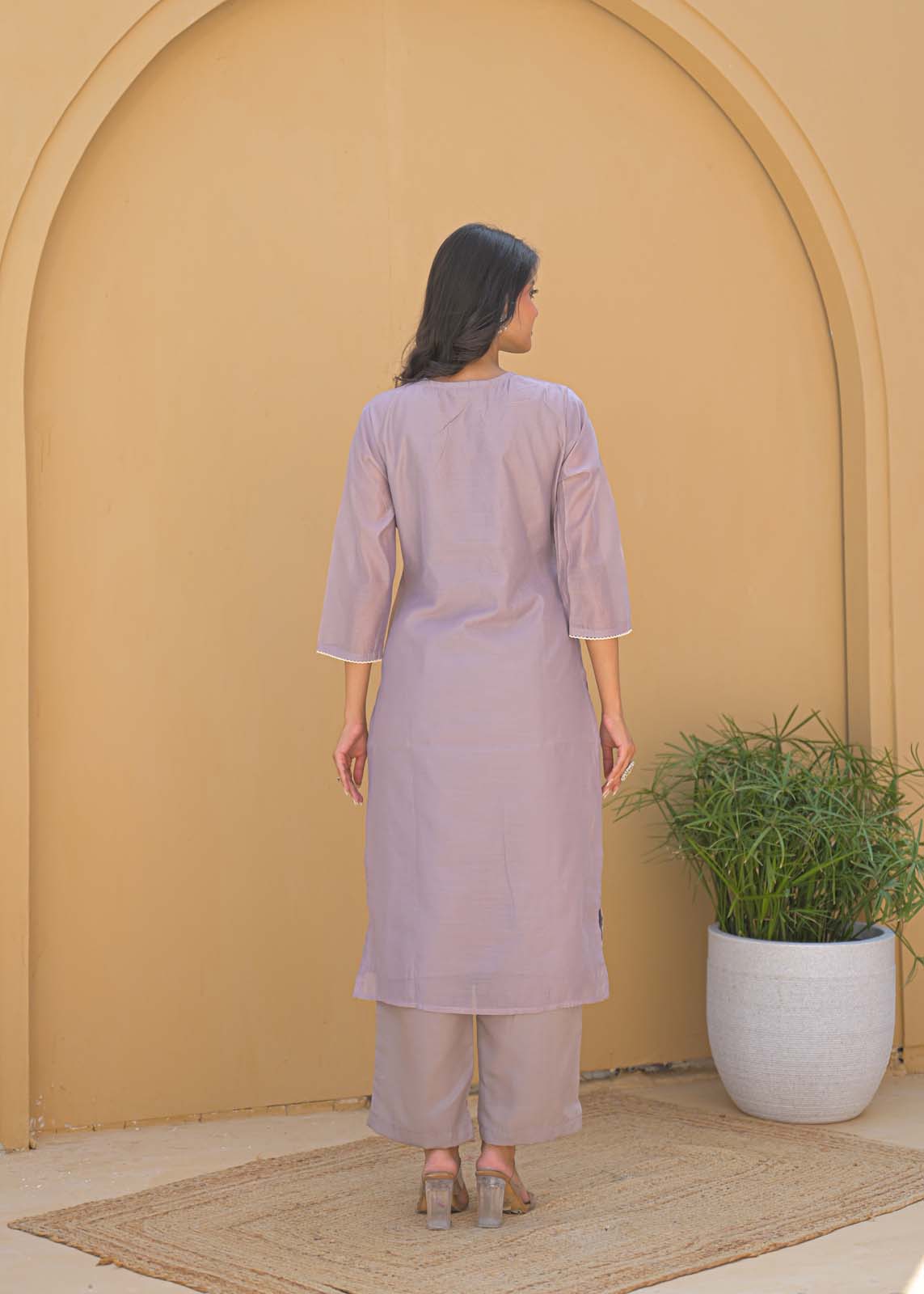 Label Khoj Women Chanderi kurta, trouser and dupptta set