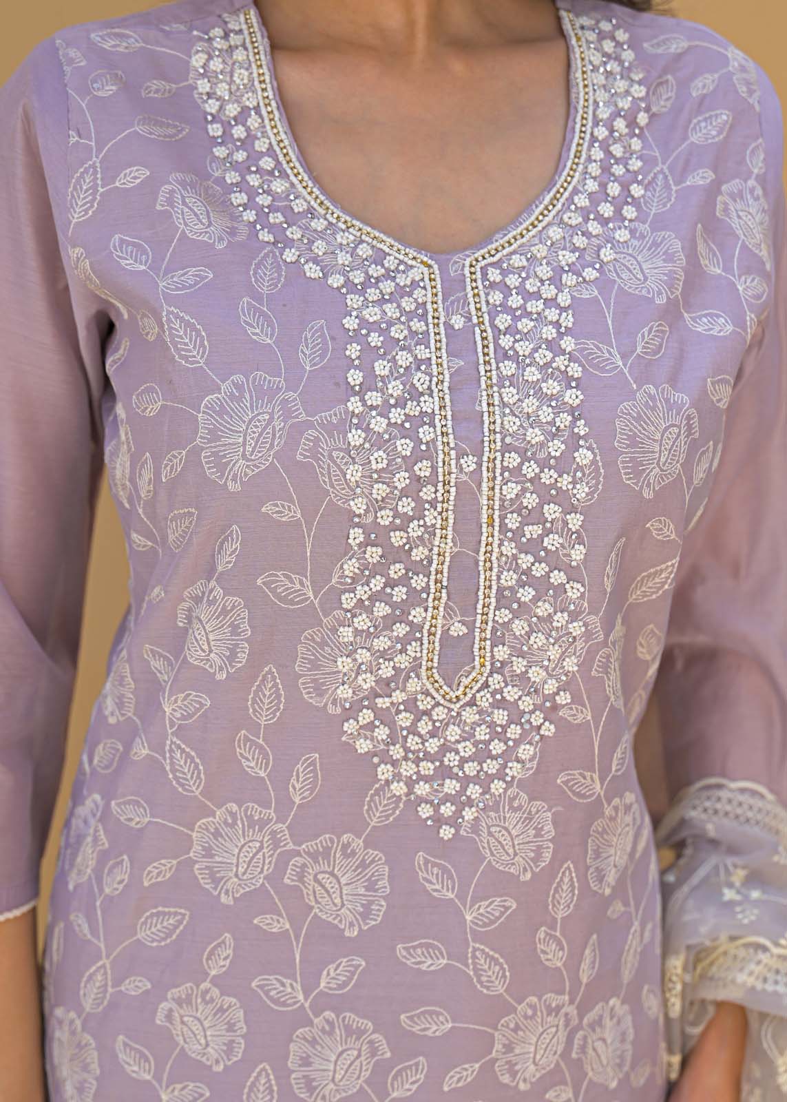 Label Khoj Women Chanderi kurta, trouser and dupptta set