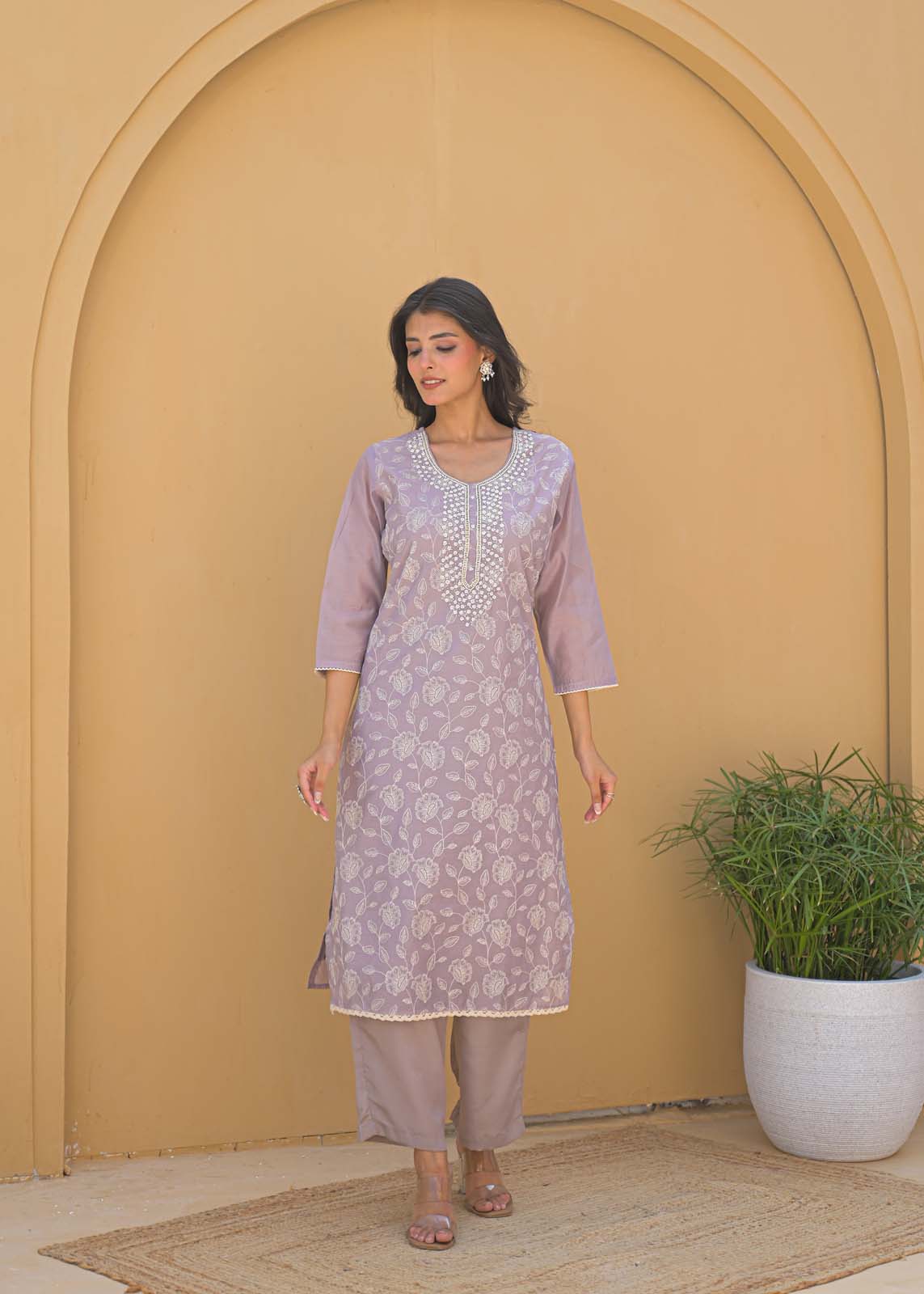 Label Khoj Women Chanderi kurta, trouser and dupptta set
