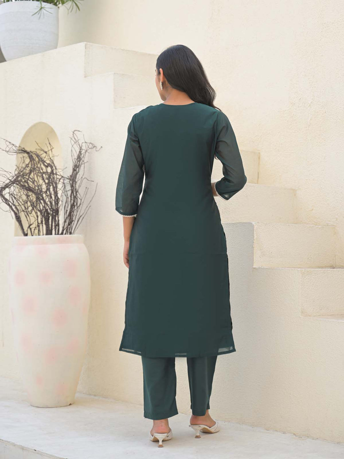 Label Khoj Women Chanderi kurta, trouser and dupptta set