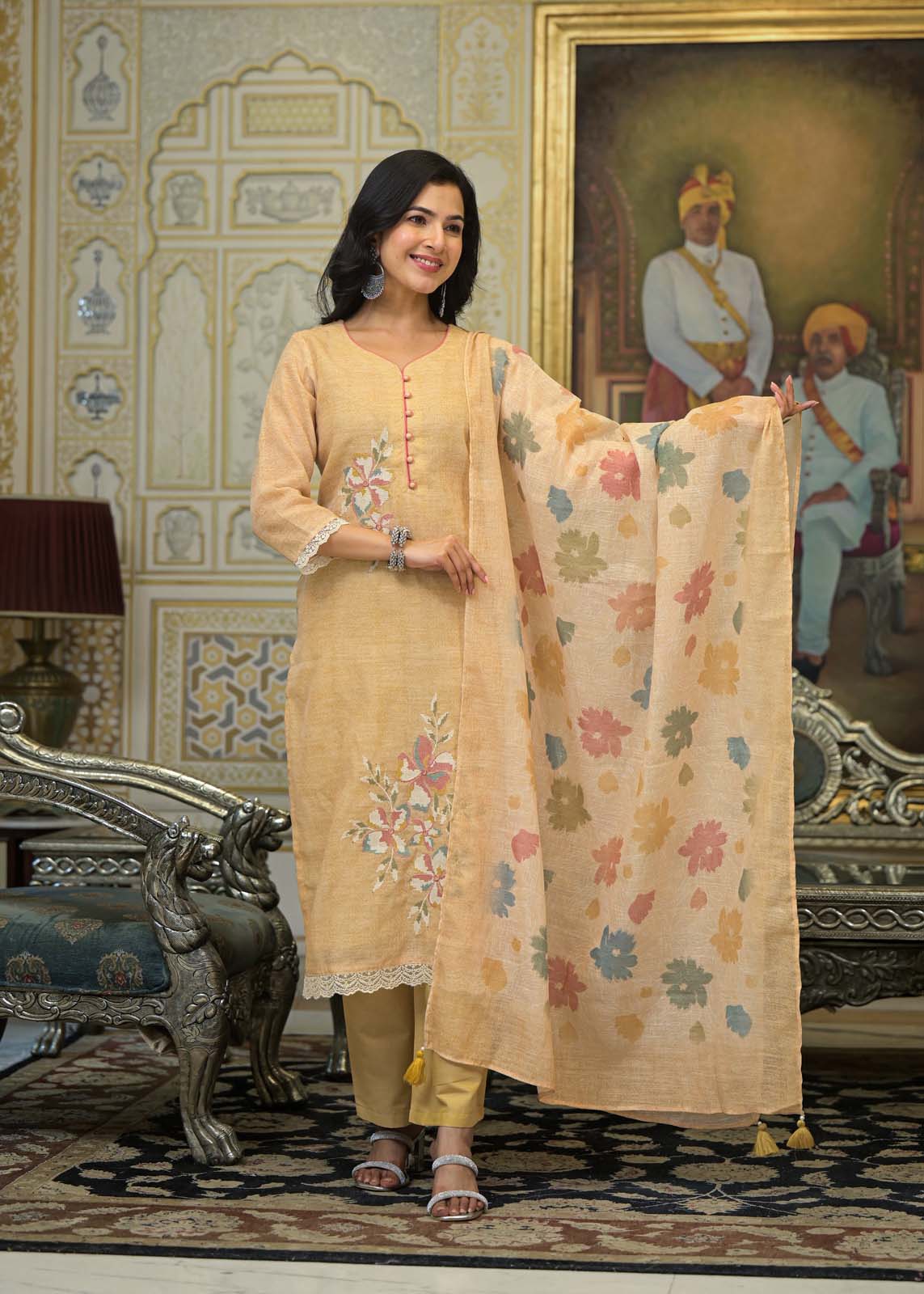 Label khoj lilen kurta , trouser and dupptta set
