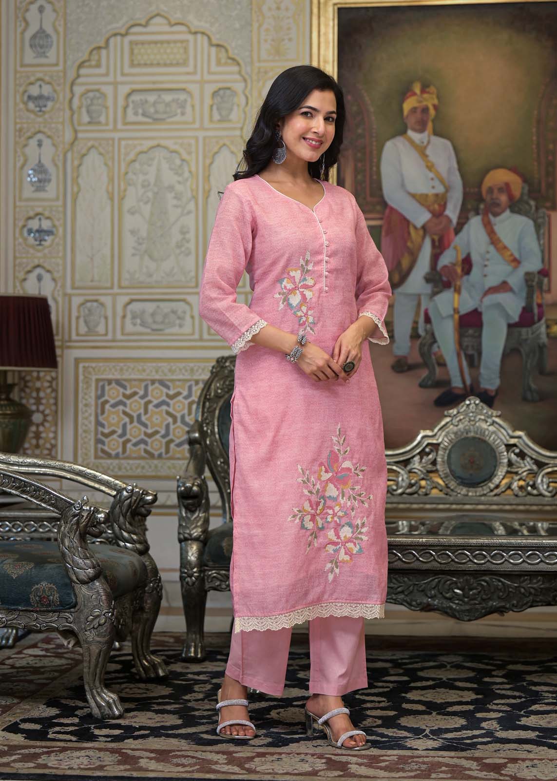 Label khoj lilen kurta , trouser and dupptta set