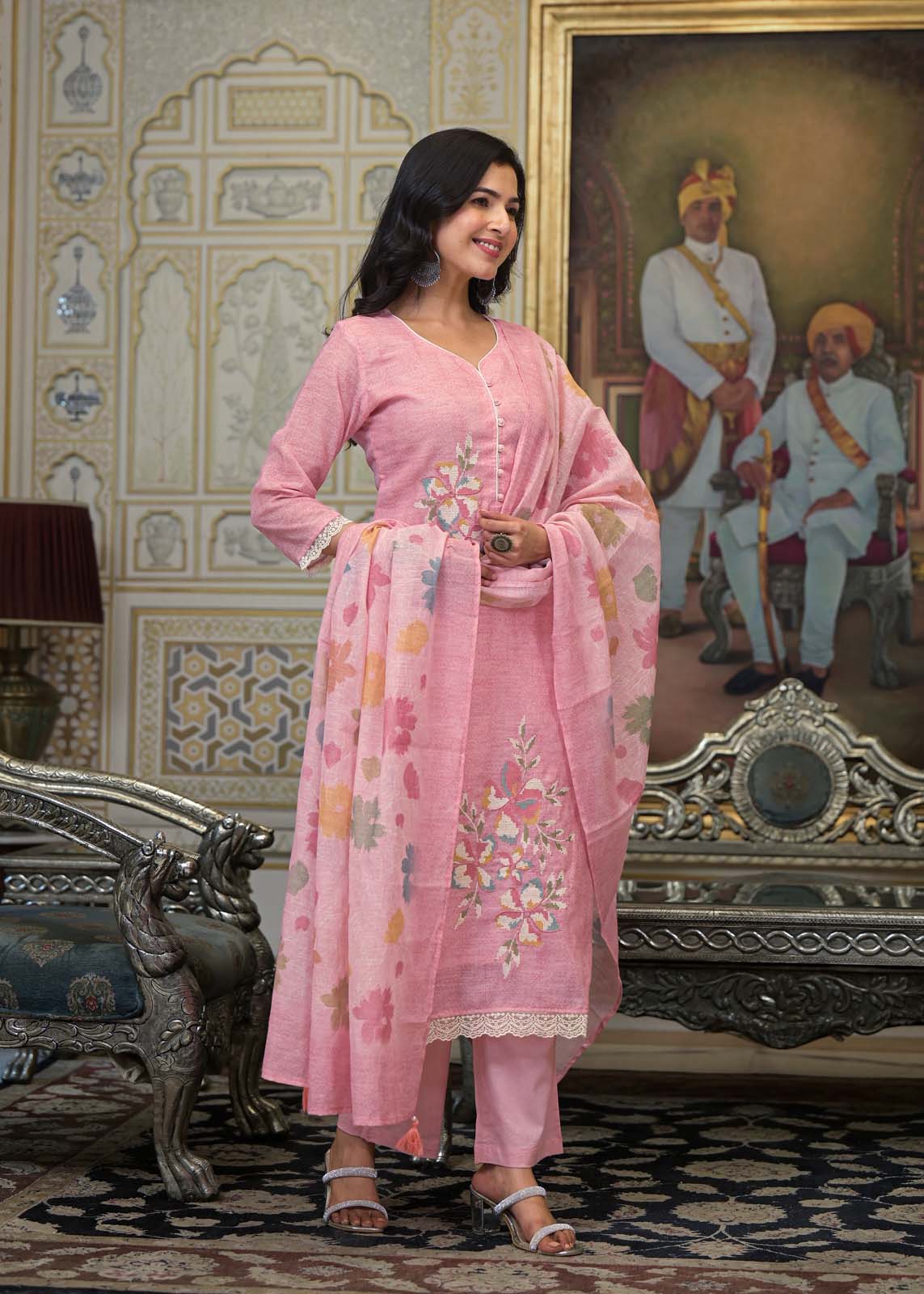 Label khoj lilen kurta , trouser and dupptta set