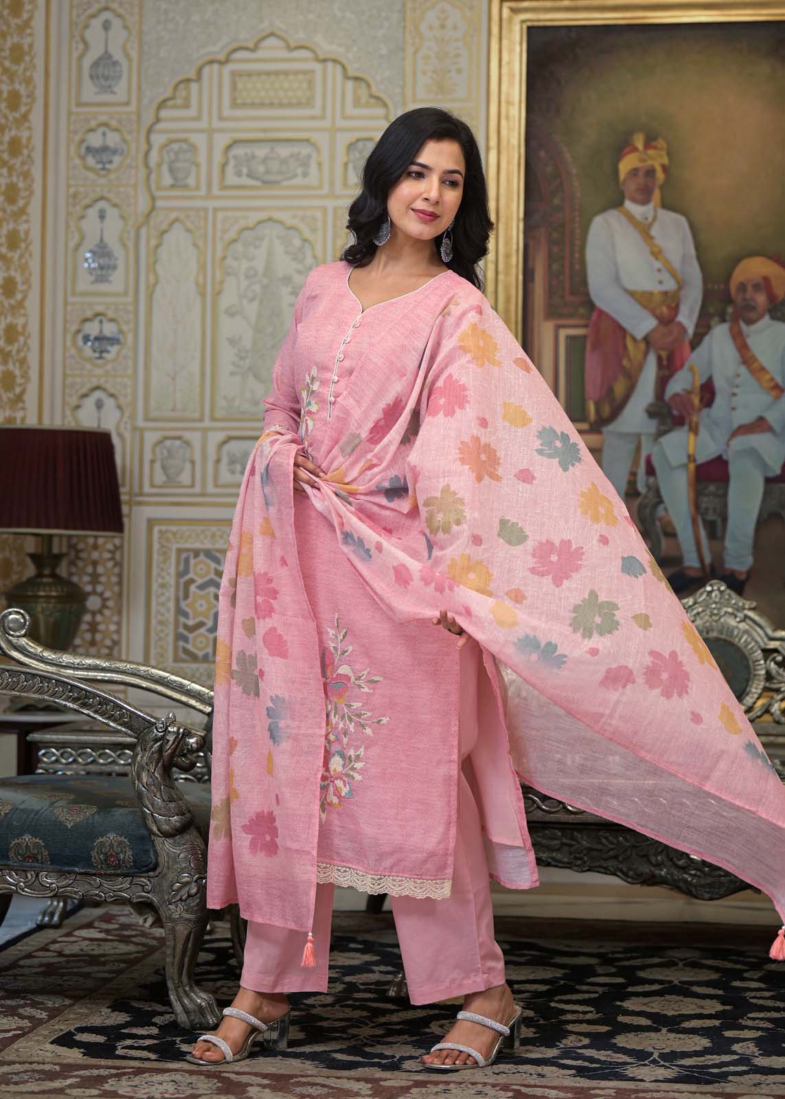 Label khoj lilen kurta , trouser and dupptta set