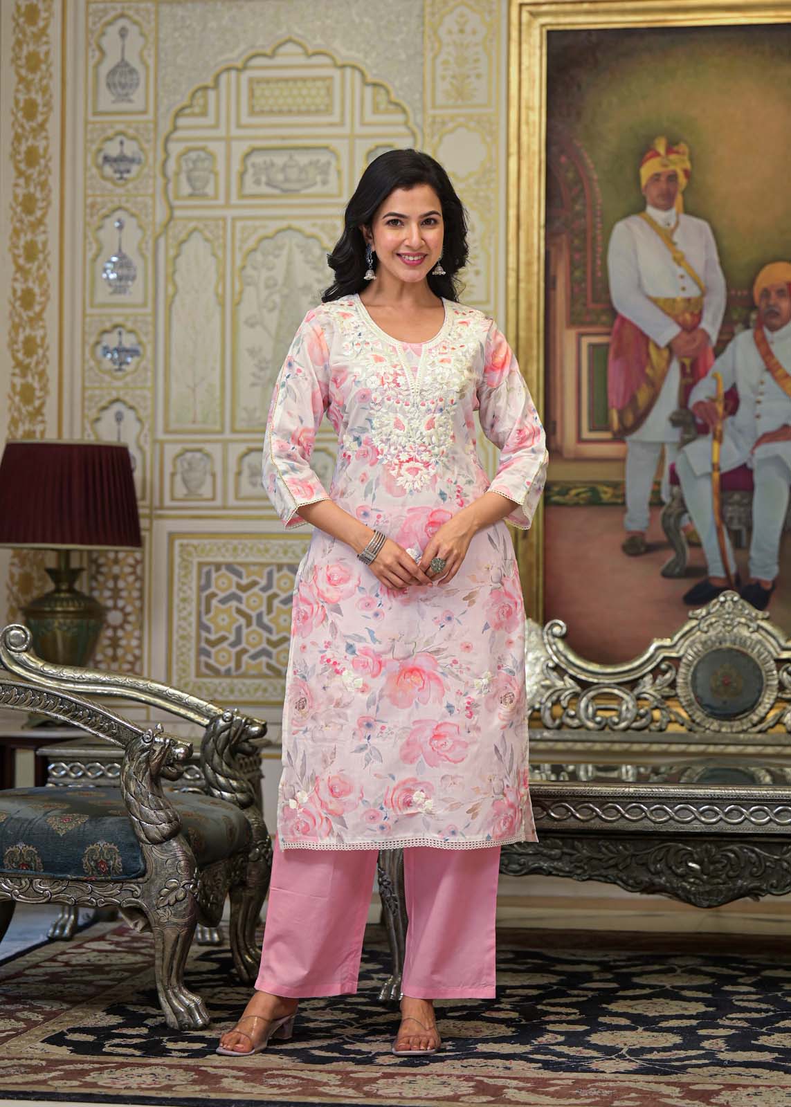 Label Khoj Women cotton kurta, trouser and dupptta set