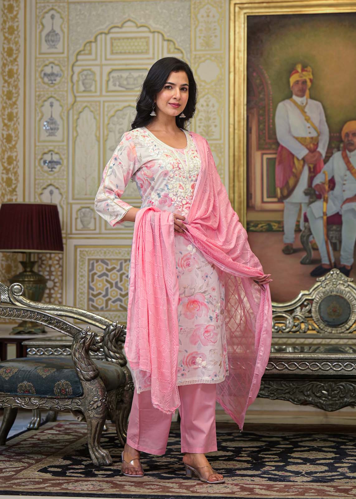 Label Khoj Women cotton kurta, trouser and dupptta set