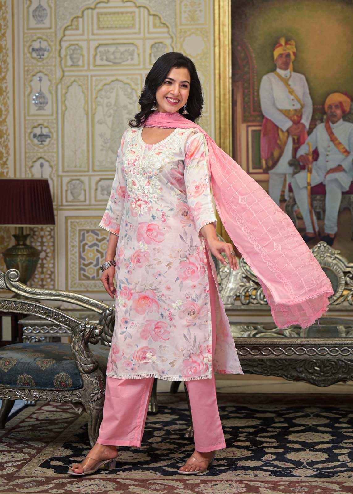 Label Khoj Women cotton kurta, trouser and dupptta set