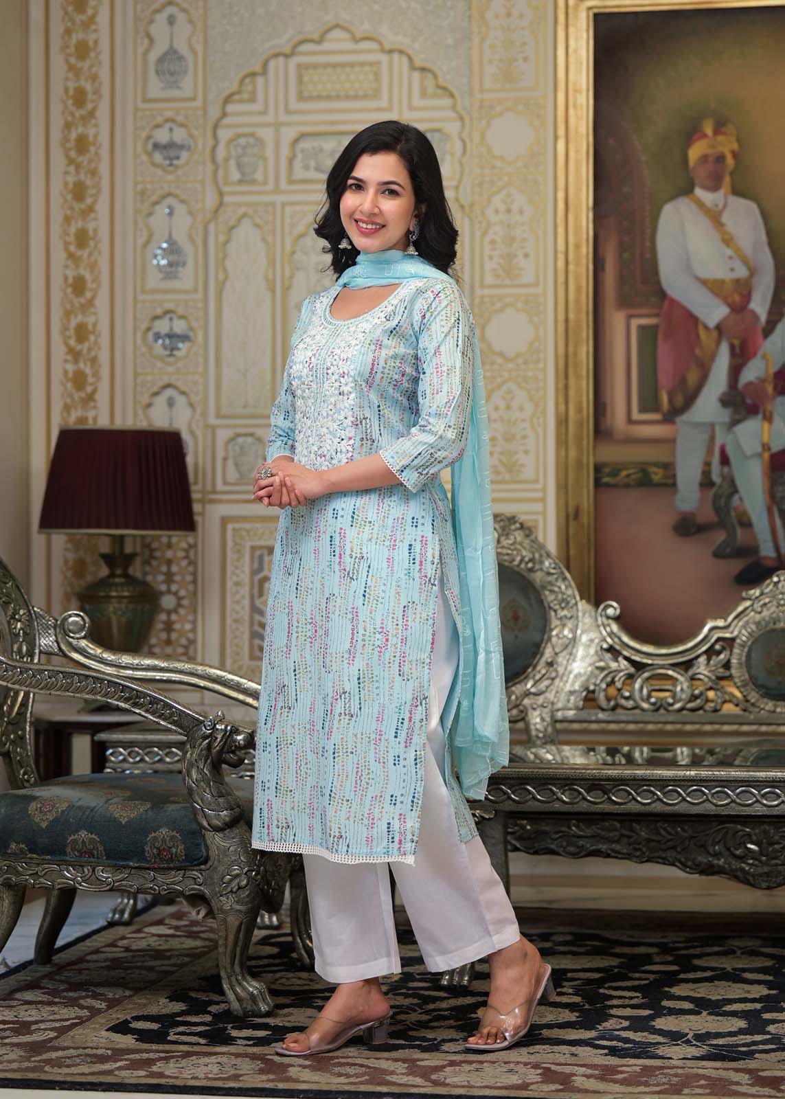 Label Khoj Women cotton kurta, trouser and dupptta set