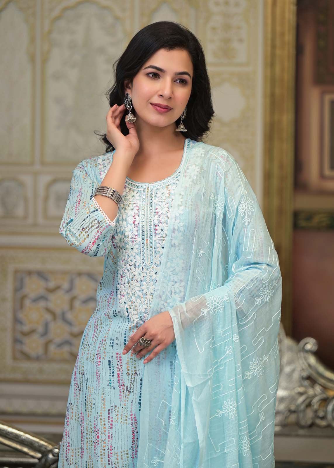 Label Khoj Women cotton kurta, trouser and dupptta set