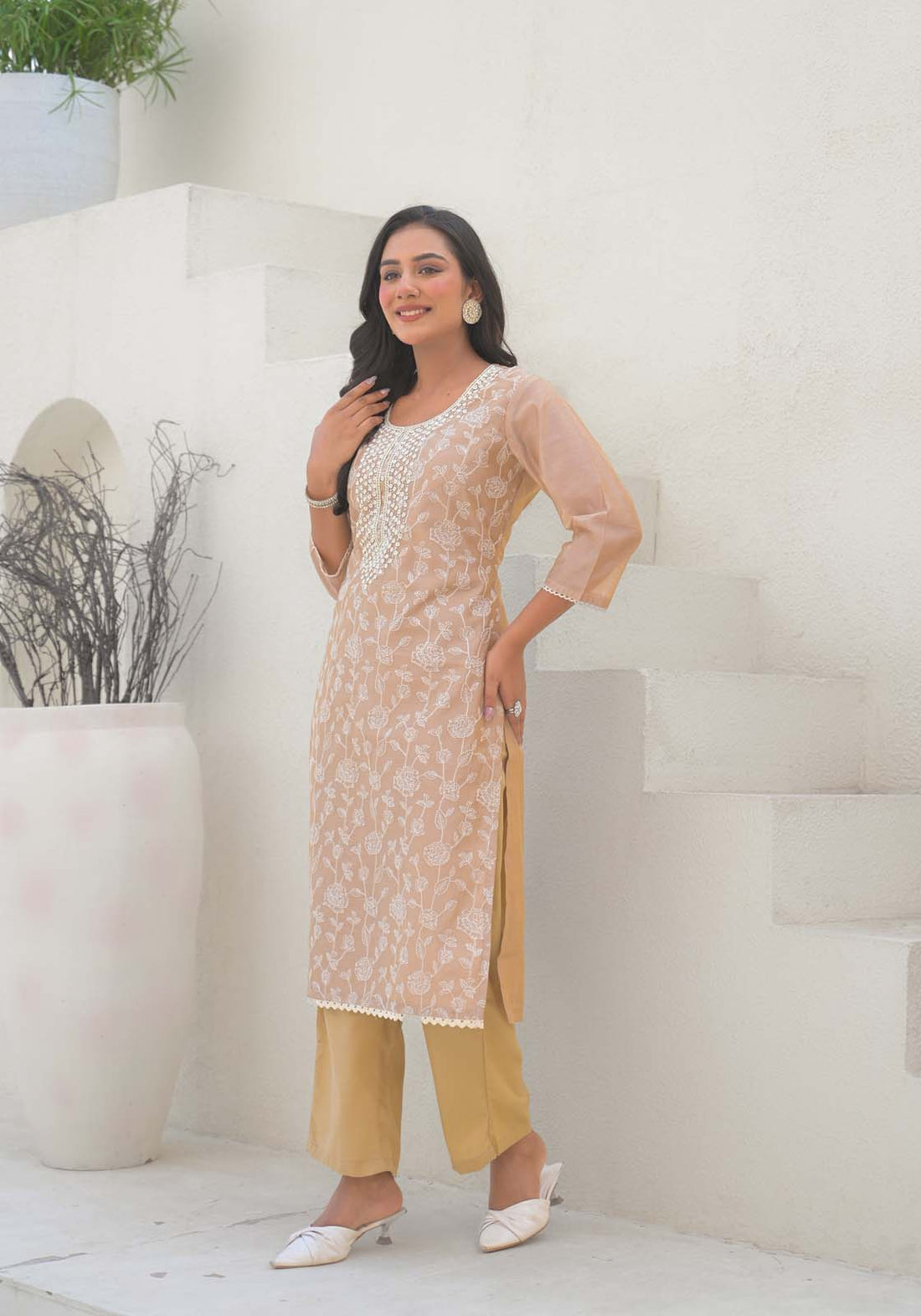 Label Khoj Women Chanderi kurta, trouser and dupptta set