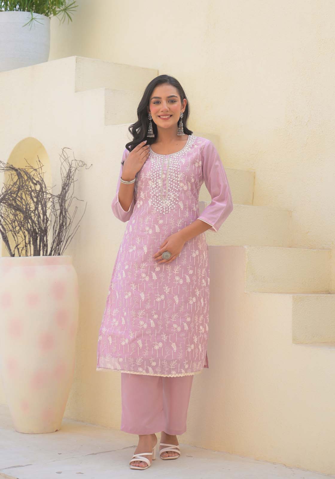 Label Khoj Women Chanderi kurta, trouser and dupptta set
