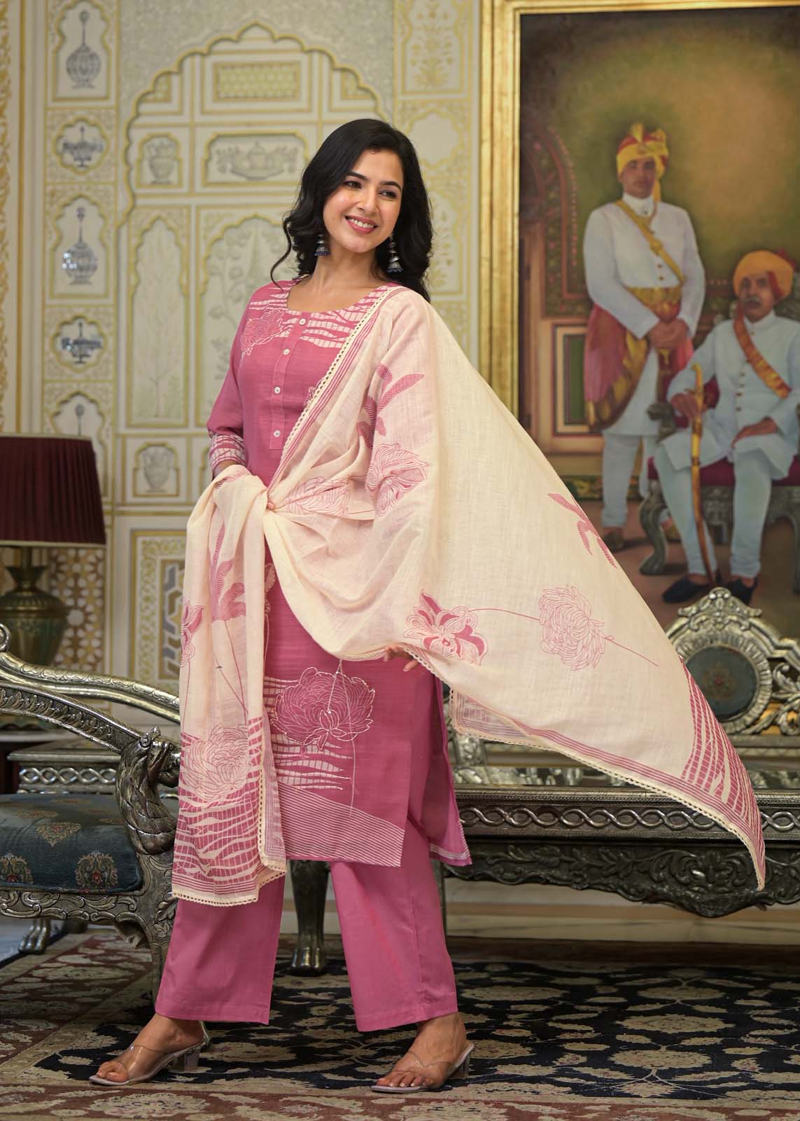 Label Khoj Women Lilen kurta, trouser and dupptta set