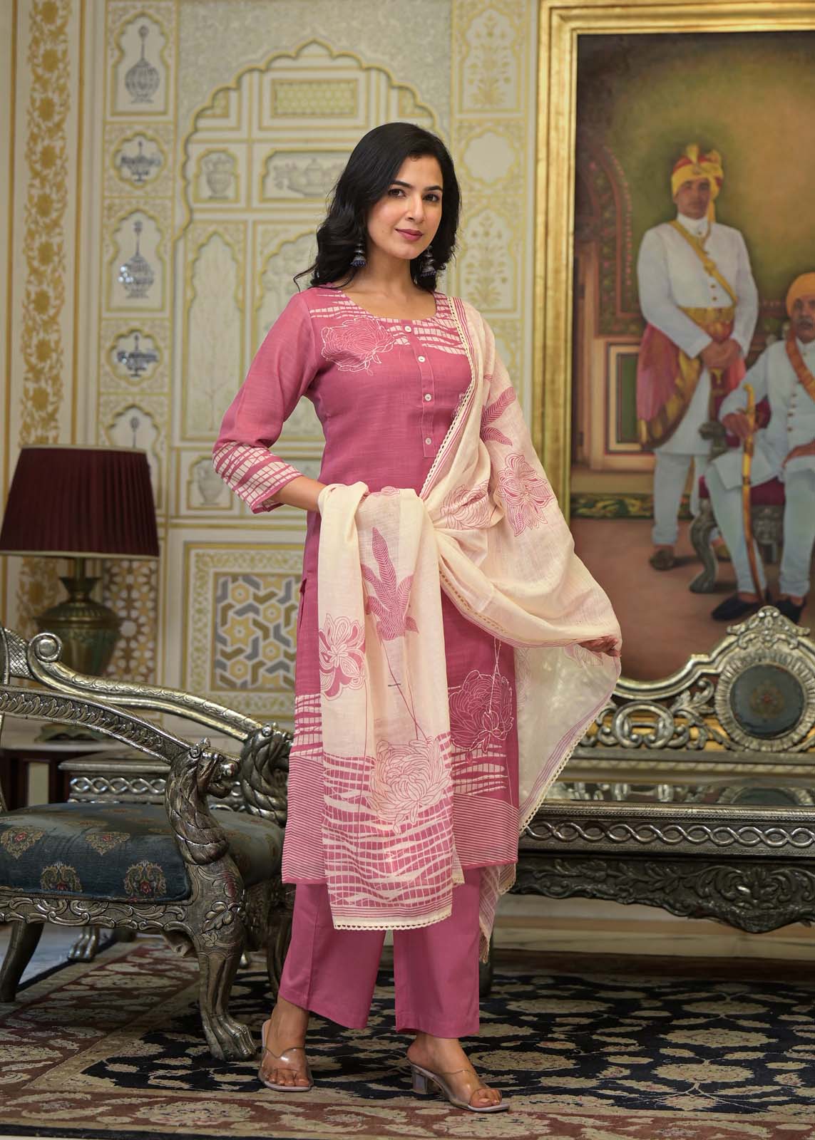 Label Khoj Women Lilen kurta, trouser and dupptta set
