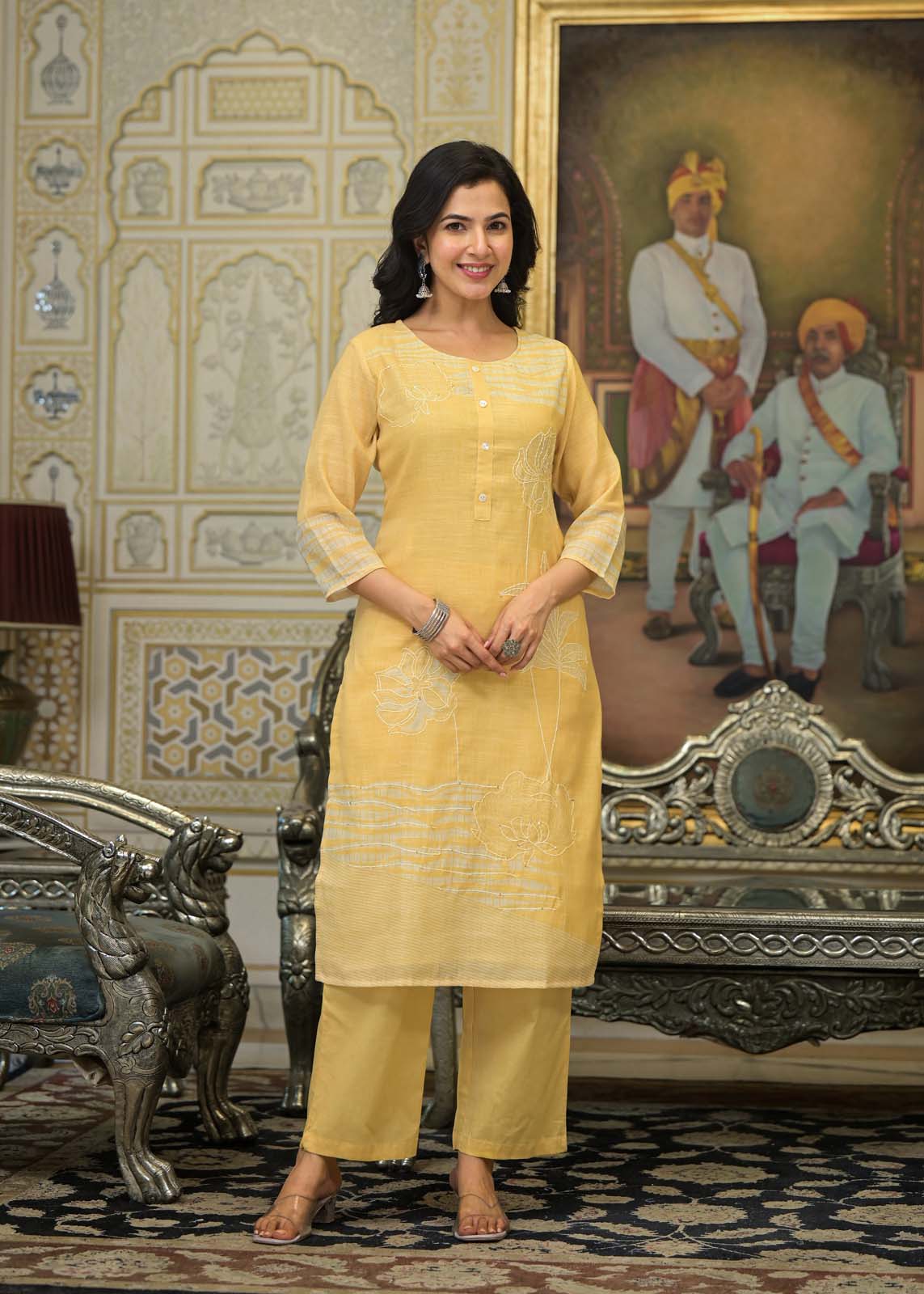 Label Khoj Women Lilen kurta, trouser and dupptta set