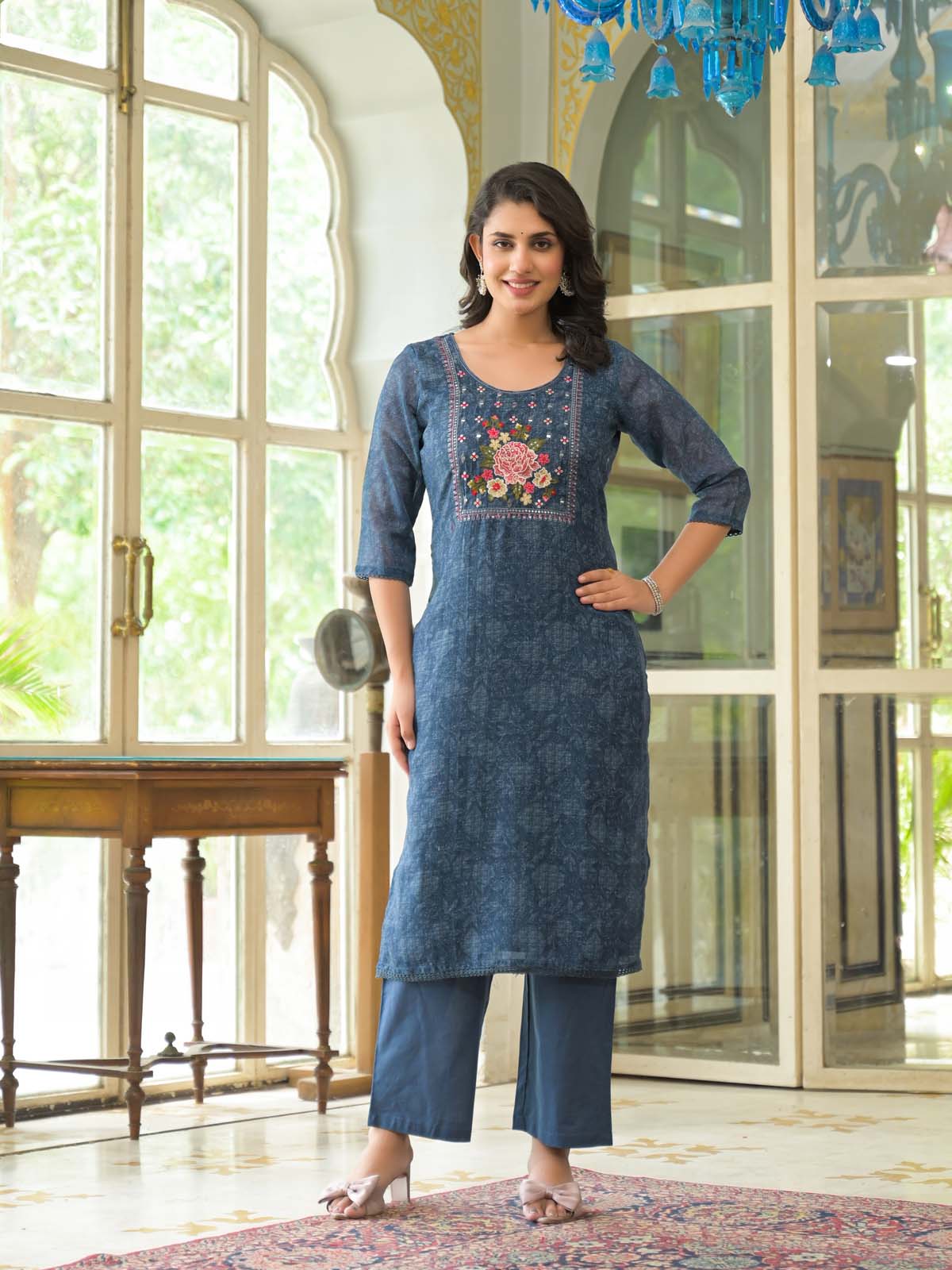 Label Khoj Women Lilen kurta, trouser and dupptta set