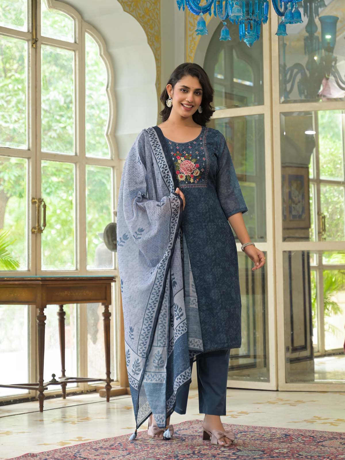 Label Khoj Women Lilen kurta, trouser and dupptta set