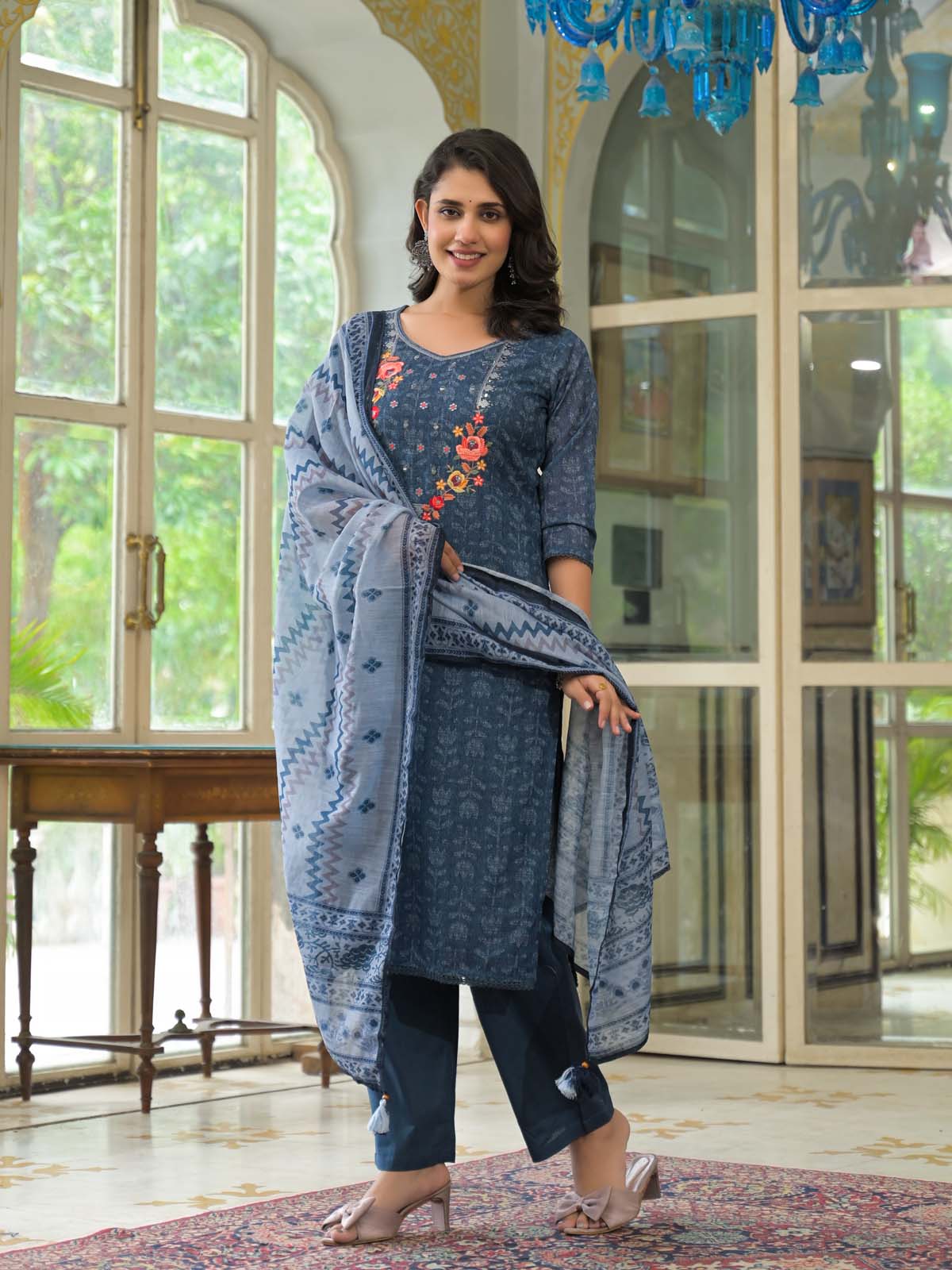 Label Khoj Women Lilen kurta, trouser and dupptta set