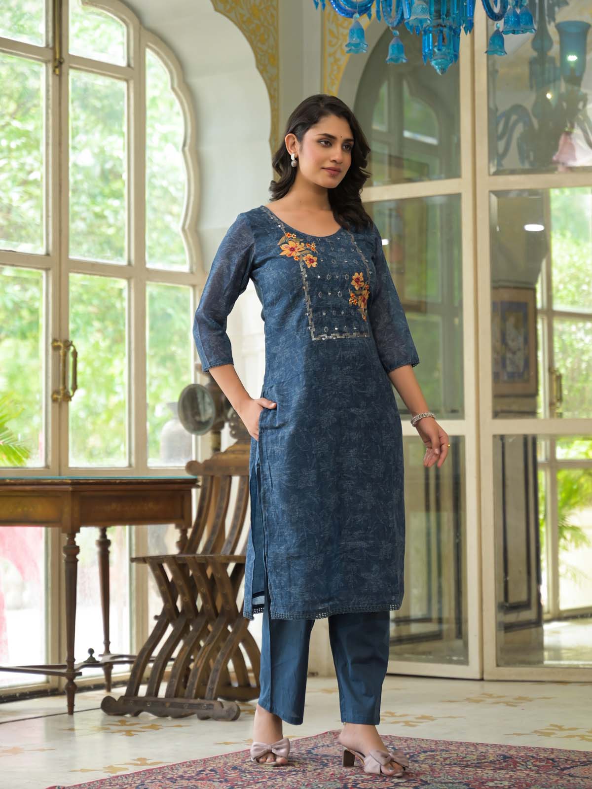 Label Khoj Women Lilen kurta, trouser and dupptta set