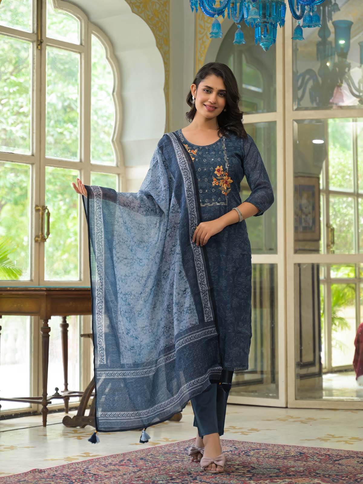 Label Khoj Women Lilen kurta, trouser and dupptta set