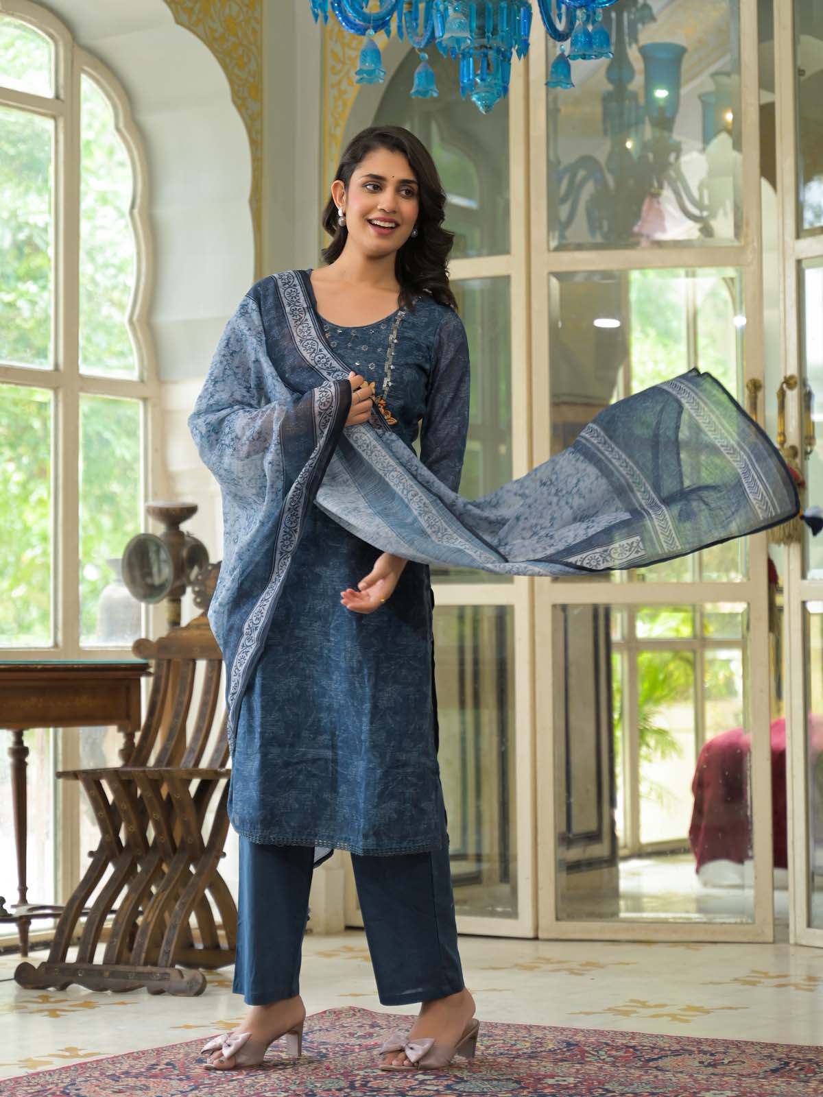 Label Khoj Women Lilen kurta, trouser and dupptta set