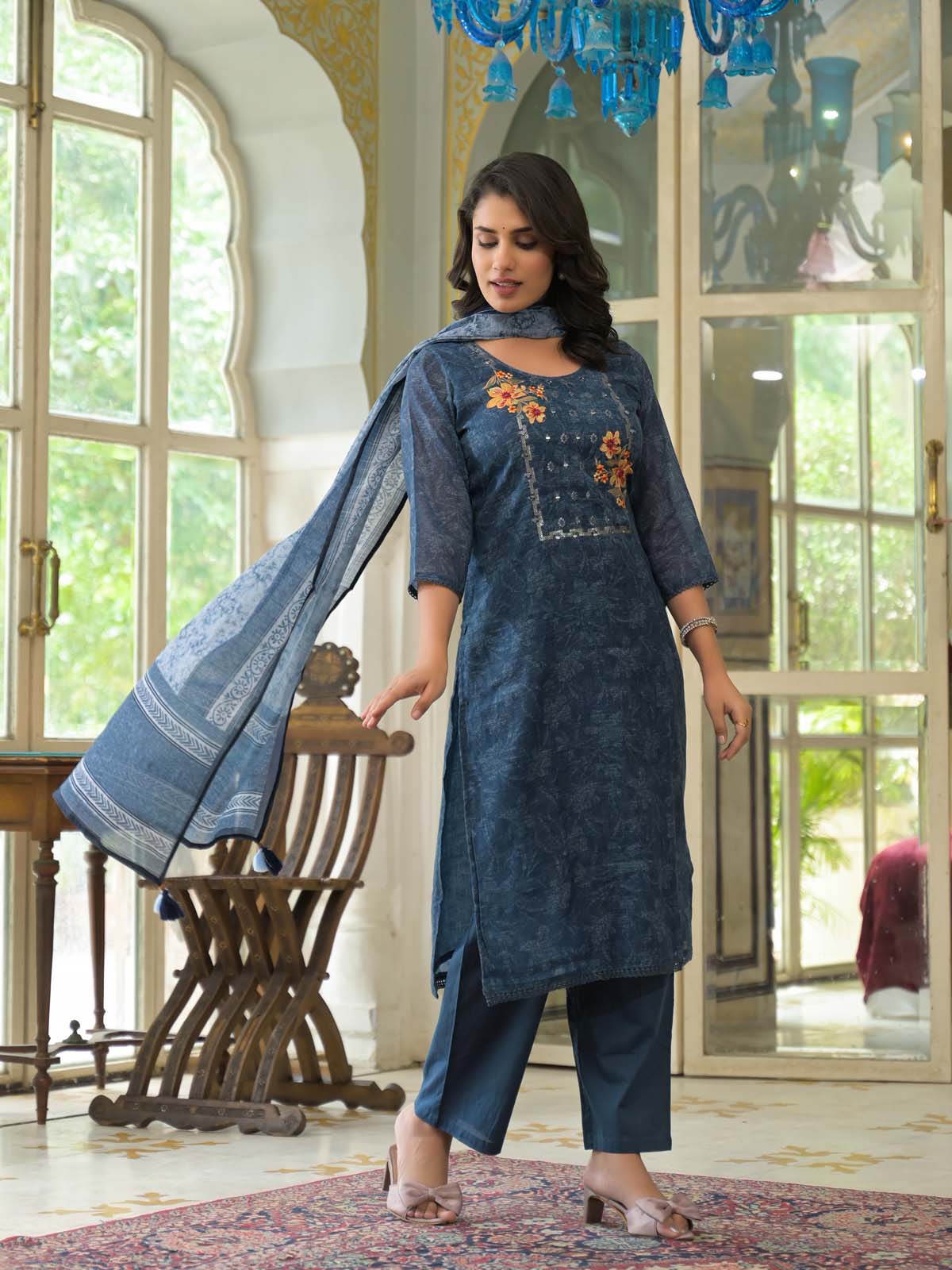 Label Khoj Women Lilen kurta, trouser and dupptta set