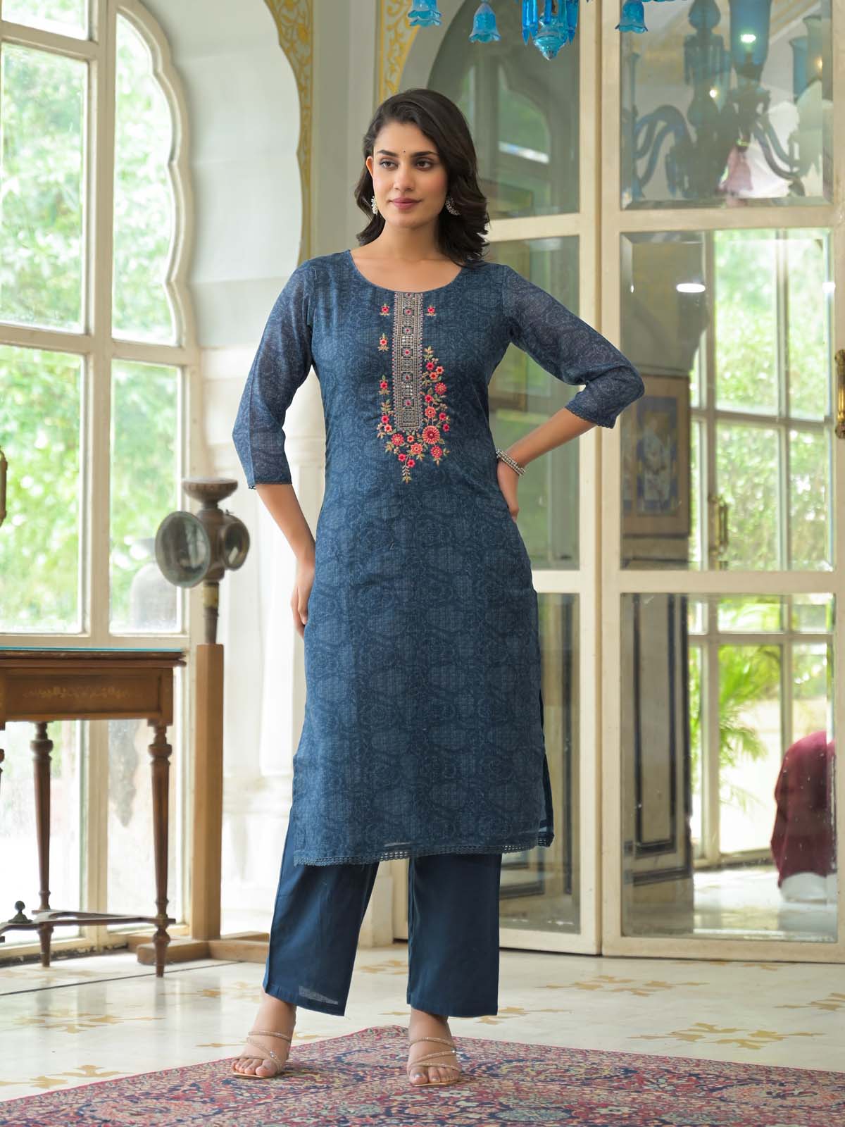 Label Khoj Women Lilen kurta, trouser and dupptta set